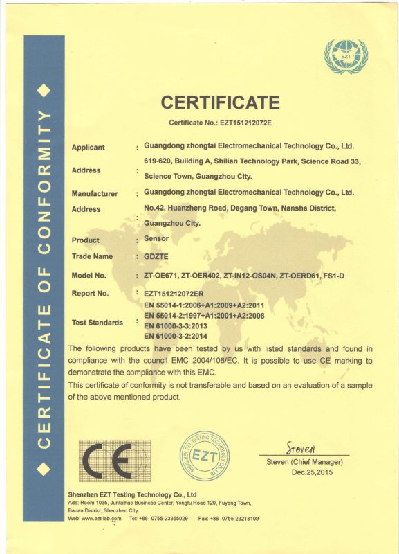 CE certificate 2015